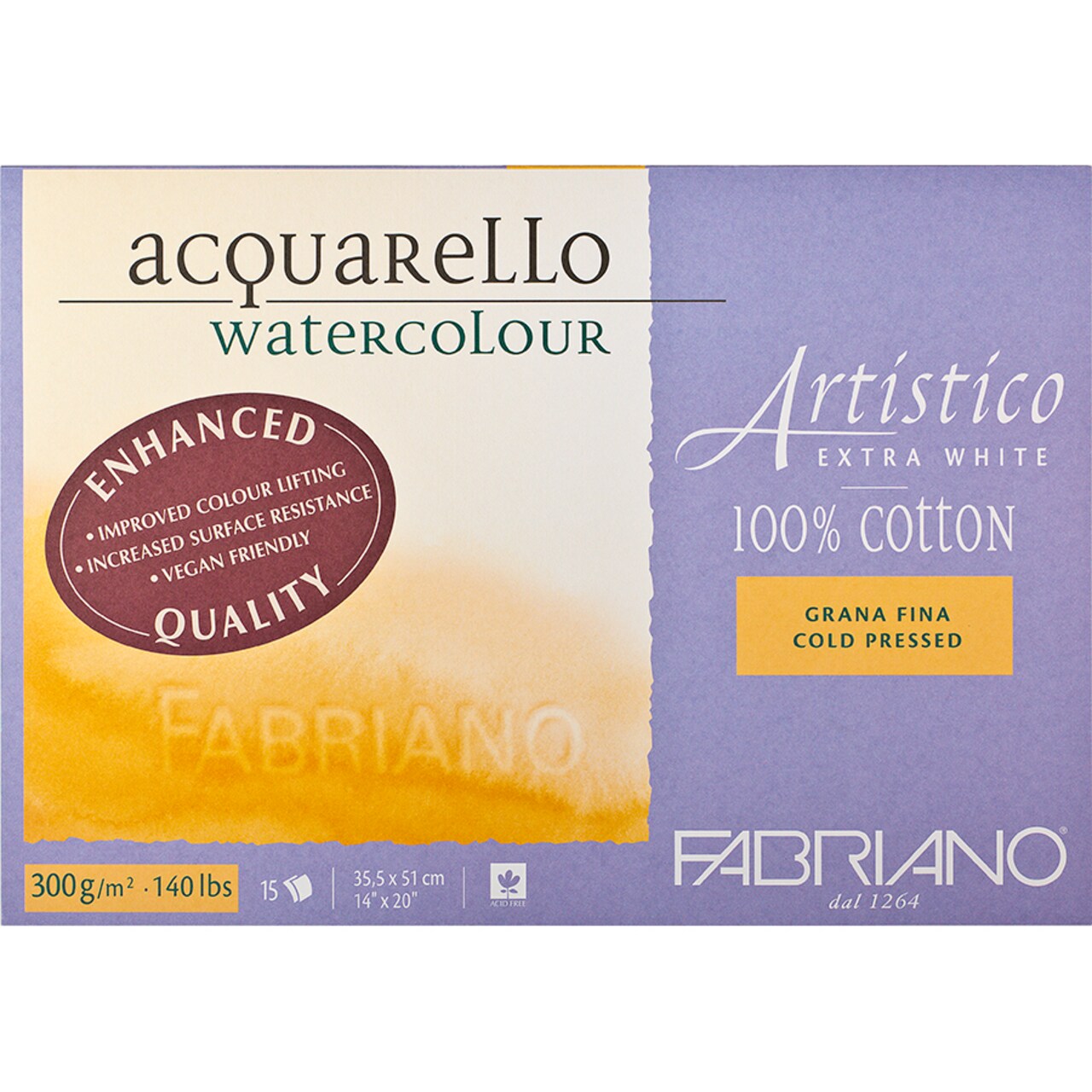 Fabriano Artistico Extra White Watercolor Block, 140 lb./300 gsm